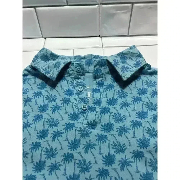All in Motion Short Sleeve Shirt‎ Blue Teal Palm Tree Size Medium 1/4 Button Up - Picture 4 of 7